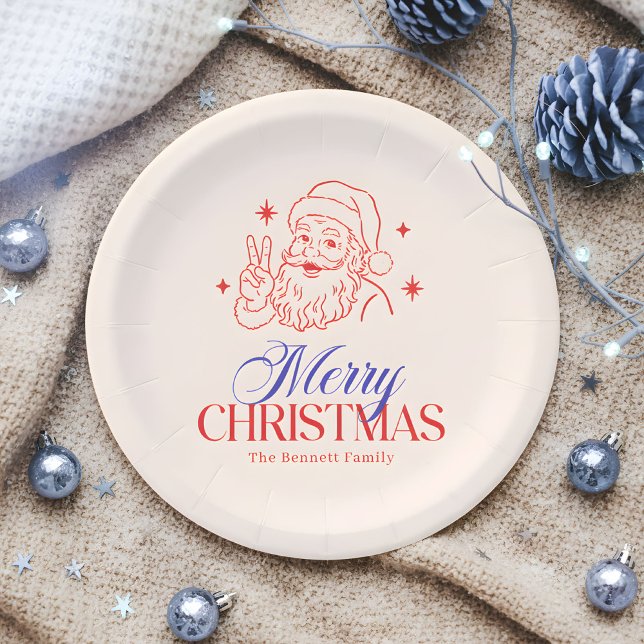 Retro Peace Sign Weihnachten Weihnachten Pappteller (Von Creator hochgeladen)