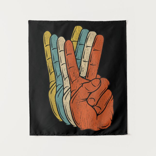 Retro Peace Vintag 60er Jahre 70er Hippie Wandteppich (Vorderseite)