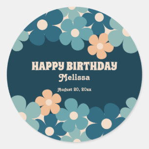 Retro Peach Dark Green Boho Blume 40. Geburtstag Runder Aufkleber