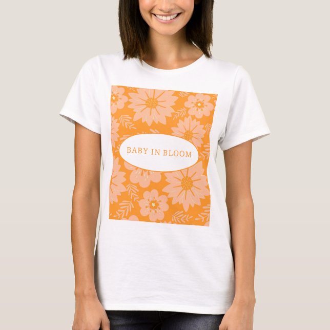 Retro Peach Fuzz Orange Color Blume Muster T-Shirt (Vorderseite)