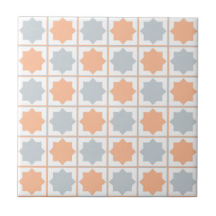 Retro Peach Fuzz und Blue Islamic Geometric Patter Fliese