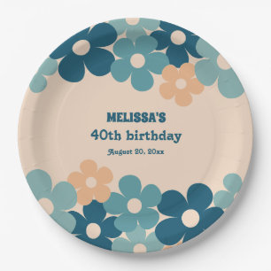 Retro Peach Green Boho Blume 40. Geburtstag Pappteller