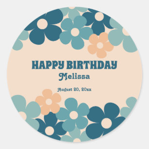 Retro Peach Green Boho Blume 40. Geburtstag Runder Aufkleber
