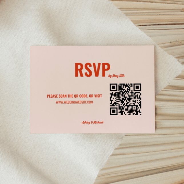 Retro Peach Minimalistic QR Code Hochzeit RSVP Karte (Von Creator hochgeladen)
