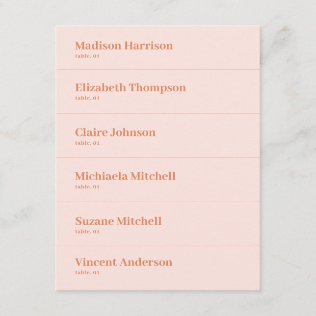 Retro Peach Pink Orange Wedding Platzkarte DIY (Vorderseite)