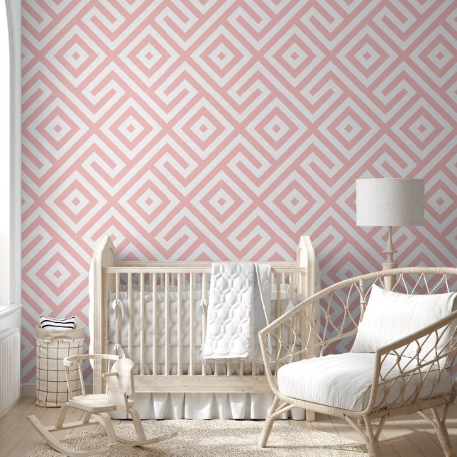 Retro Peachy Pink Abstraktes geometrisches Muster Tapete (Kinder)