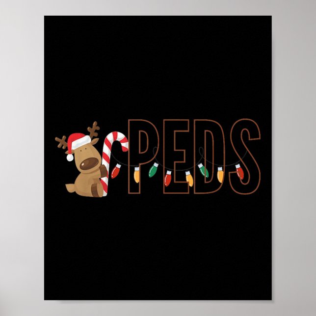 Retro Pediatrics Christmas Lights Reindeer Peds Nu Poster (Vorne)