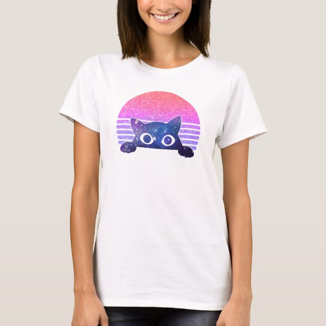 Retro Peeking Niedliche Katze T-Shirt (Vorderseite)