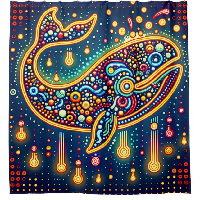 "Retro Peg Art Whale" Duschvorhang (Vorderseite)