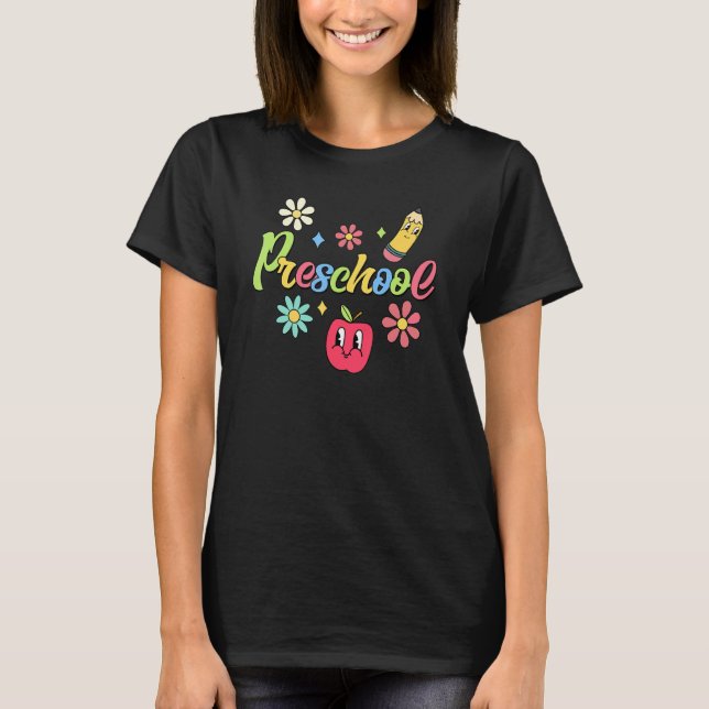 Retro Pencil Groovy Preschool Teacher Kids Back To T-Shirt (Vorderseite)
