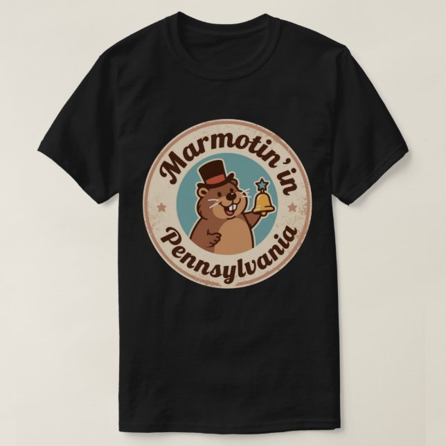 Retro Pennsylvania Abzeichen Groundhog mit Freihei T-Shirt (Design vorne)