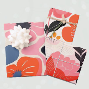 Retro Peony Blume Geschenkpapier Set