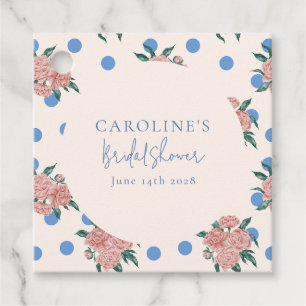 Retro Peony Floral Blue Dots Brautparty Custom Geschenkanhänger