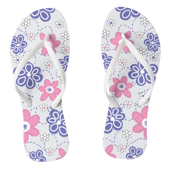 Retro Periwinkle Pink-Blume Flip Flops (Fußbett)