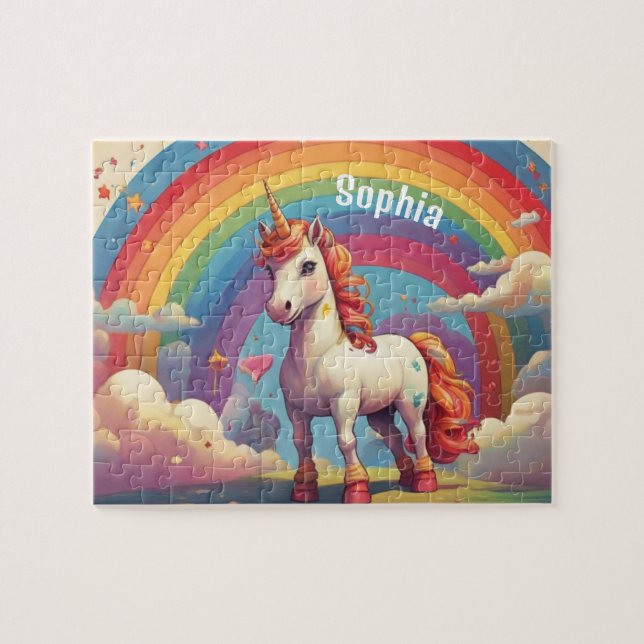 Retro Personalisiert Unicorn Puzzle (Horizontal)