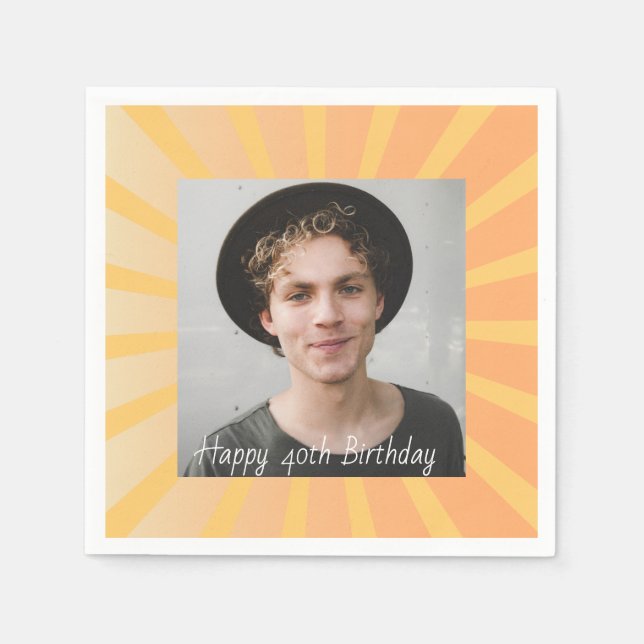 Retro Personalisiertes 40. Geburtstags-Foto Serviette (Vorderseite)