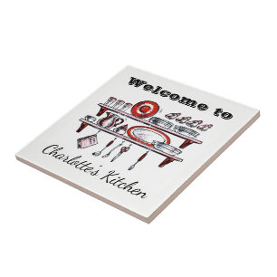 Retro personalisiertes Namen-Willkommen der Fliese