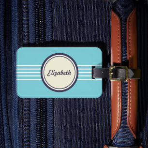 Retro personalisiertes teal und blaues Gepäckanhän Gepäckanhänger