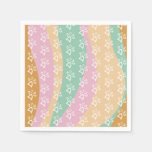 Retro Pet Paw Print Marble Groovy Serviette (Vorderseite)