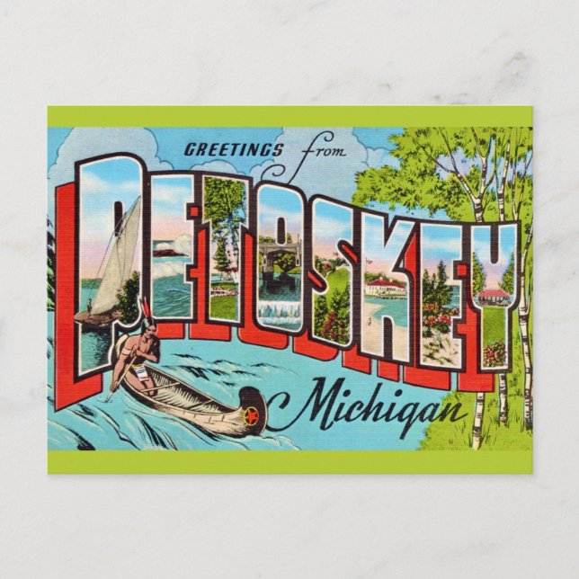 Retro Petosky Michigan Greeting Postkarte (Vorderseite)