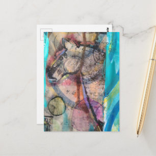Retro-Pferd auf blauem Hintergrund Mixed Media Postkarte