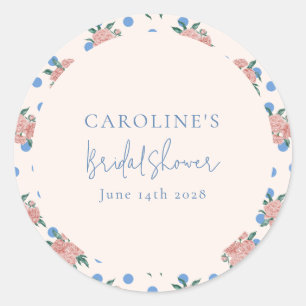 Retro-Pfingstrose Blumig Blaue Punkte Brautparty C Runder Aufkleber