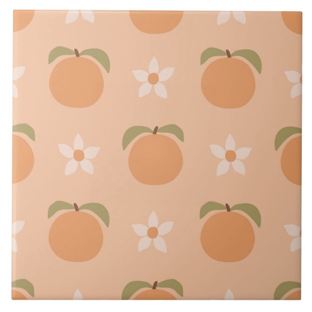 Retro-Pfirsich-Blumenmuster süß southern Fliese (Vorderseite)