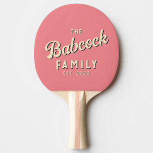 Retro-Pfirsich-Familienname & Jahr aus dem mittler Tischtennis Schläger