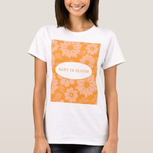 Retro Pfirsich-Fuzz Orangefarbenes Blumenmuster T-Shirt