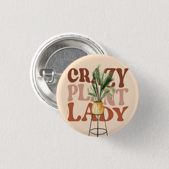 Retro Pflanze Lady Watercolor Pflanze Typografie Button (Vorne & Hinten)