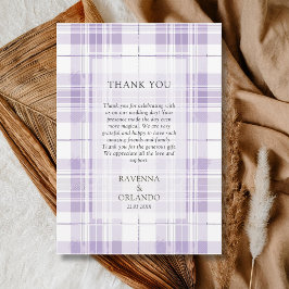 Retro-Pflaume-Lila-Gingham-Dankeskarten Ankündigung