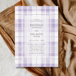 Retro-Pflaume-Purple-Gingham-Landhochzeit Einladung