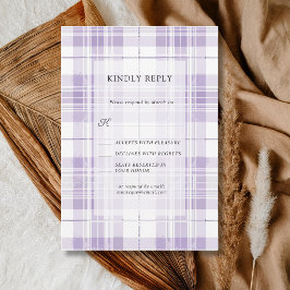 Retro-Pflaume-Purple-Gingham-Landhochzeit RSVP Karte