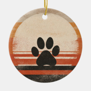 Retro Pfoten-Sonnenuntergang – Vintage-Kunst für H Keramik Ornament