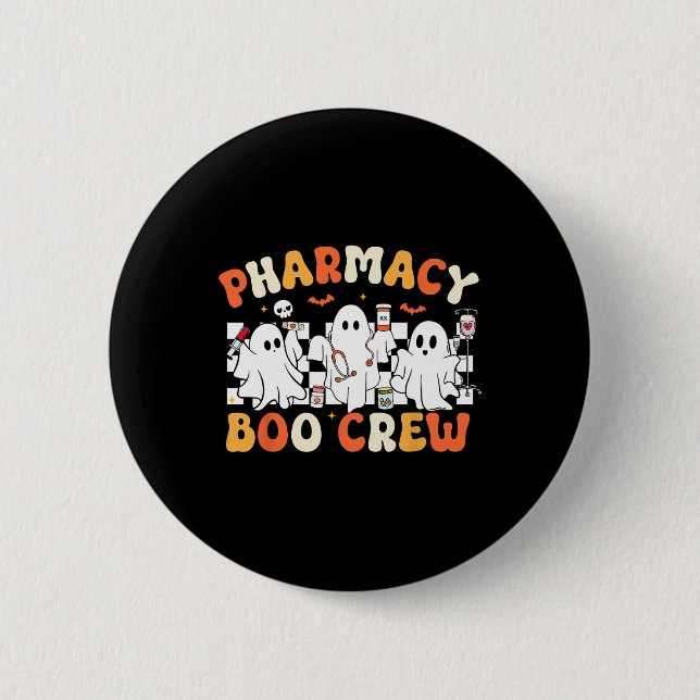 Retro Pharmacy Boo Crew Ghost Pharmaceuticals Tech Button (Vorderseite)