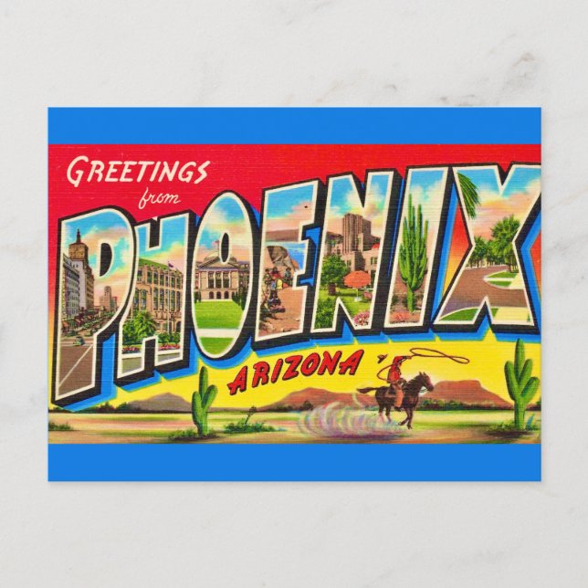 Retro Phoenix Arizona Postkarte (Vorderseite)