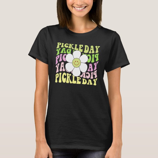 Retro Pickle Day Happy Face Blume Groovy Food T-Shirt (Vorderseite)