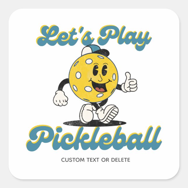 Retro Pickleball Cartoon Mascot Personalisierter T Quadratischer Aufkleber (Vorderseite)