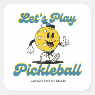 Retro Pickleball Cartoon Mascot Personalisierter T Quadratischer Aufkleber