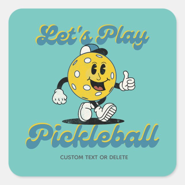 Retro Pickleball Cartoon Mascot Personalisierter T Quadratischer Aufkleber (Vorderseite)