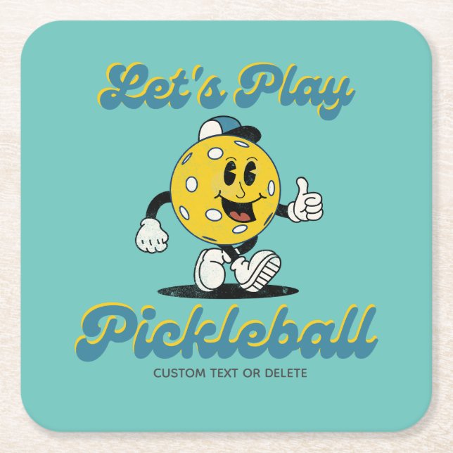 Retro Pickleball Cartoon Mascot Personalisierter T Rechteckiger Pappuntersetzer (Vorderseite)