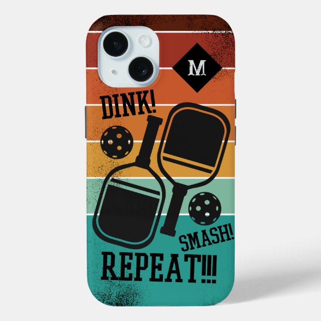 Retro Pickleball Dink Smash Wiederholen Monogramm  Case-Mate iPhone Hülle (Rückseite)
