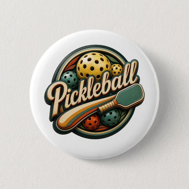 Retro-Pickleball-Knopf vintage Geschenk Button (Vorderseite)