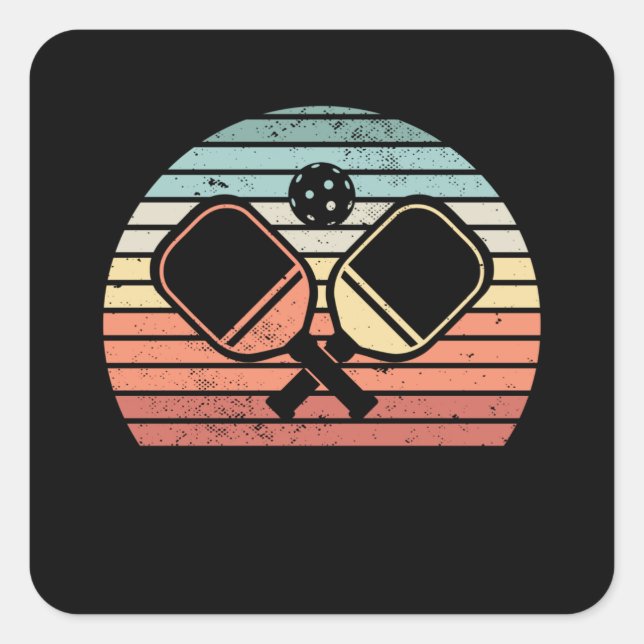 Retro Pickleball Paddle Sunset Geschenk Quadratischer Aufkleber (Vorderseite)