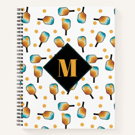 Retro-Pickleball-Paddle und Ball-Muster-Monogramm Notizbuch