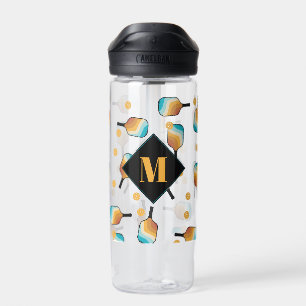 Retro-Pickleball-Schläger & Ball-Muster-Monogramm Trinkflasche