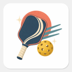 Retro-Pickleball-Schläger und goldener Ball Quadratischer Aufkleber