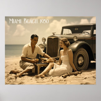 Retro-Picknick am Strand in den 30er Jahren Poster