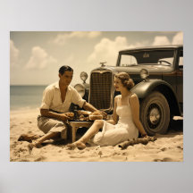 Retro-Picknick am Strand in den 30er Jahren