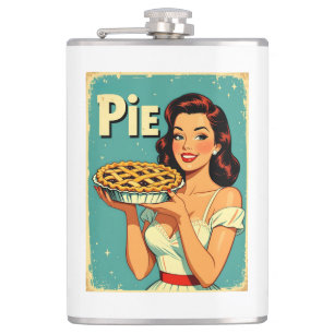 Retro-Pie-Lady – Vintage-Backposter-Illustration Flachmann
